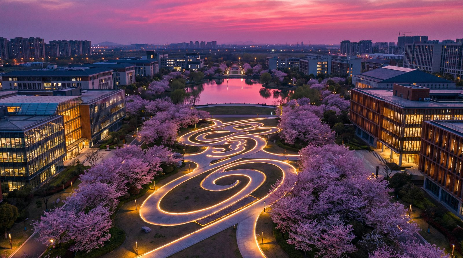 校花传媒航拍校园夜景传媒